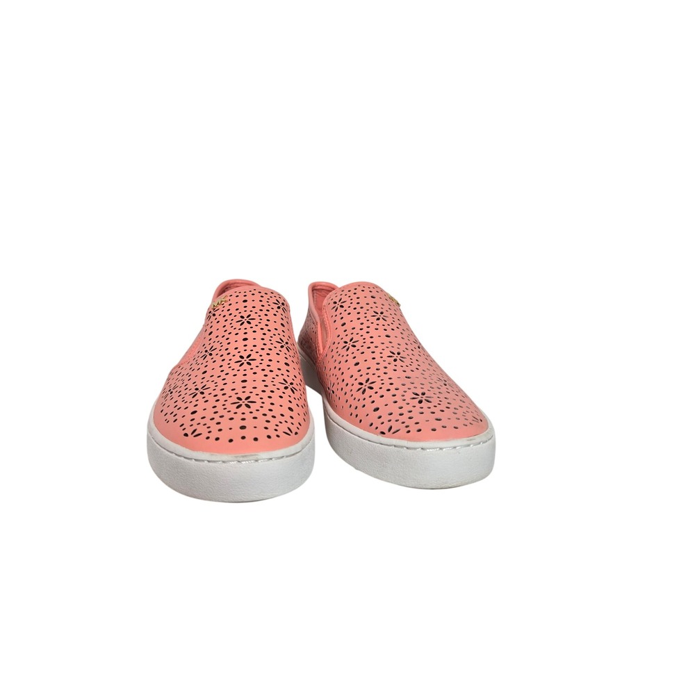 Michael Kors Womens Coral Pink Laser Cut Floral Perforated Slip On Sneakers